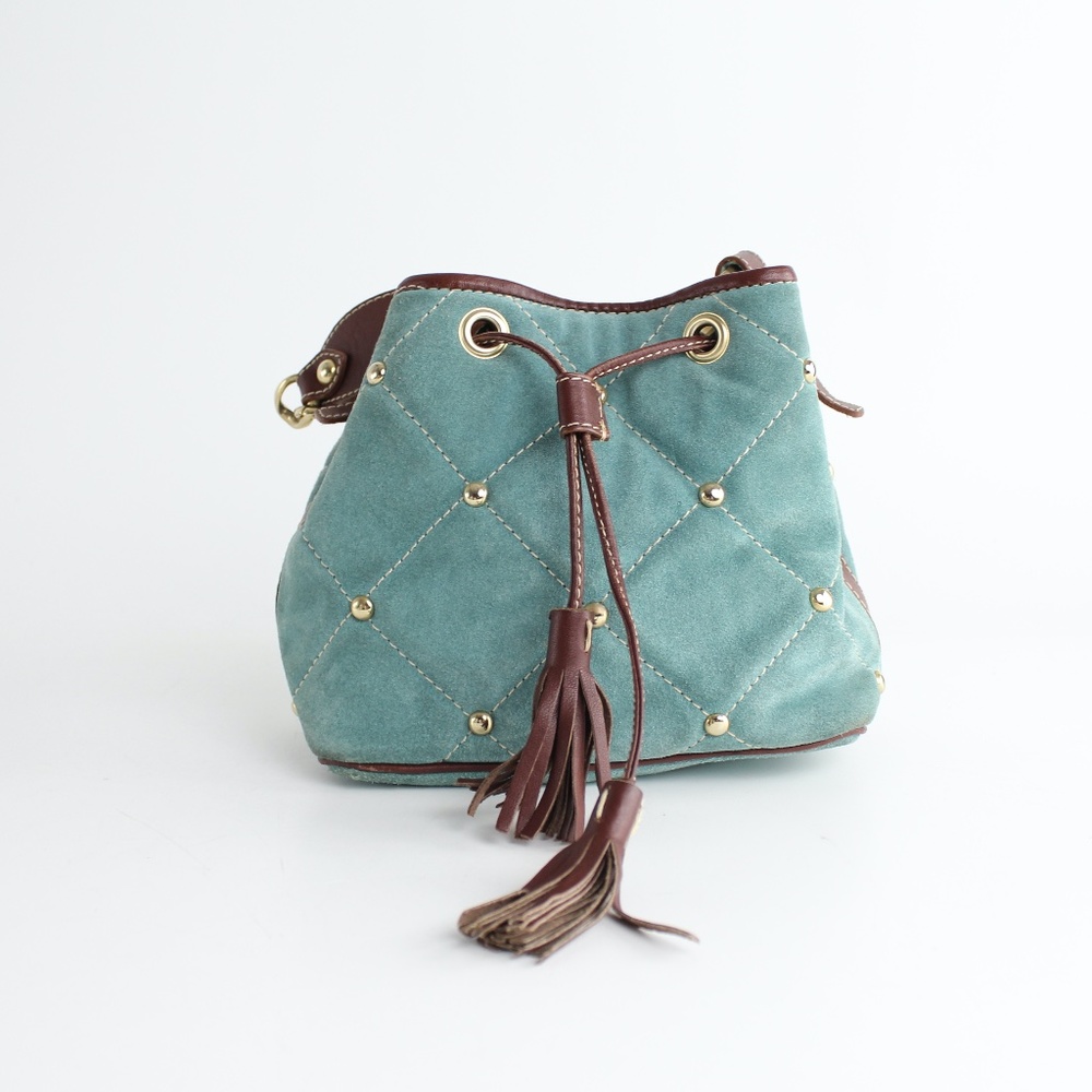 Claudia Firenze Small Bucket Cinch Drawstring Handbag Purse Quilted Leather Cute